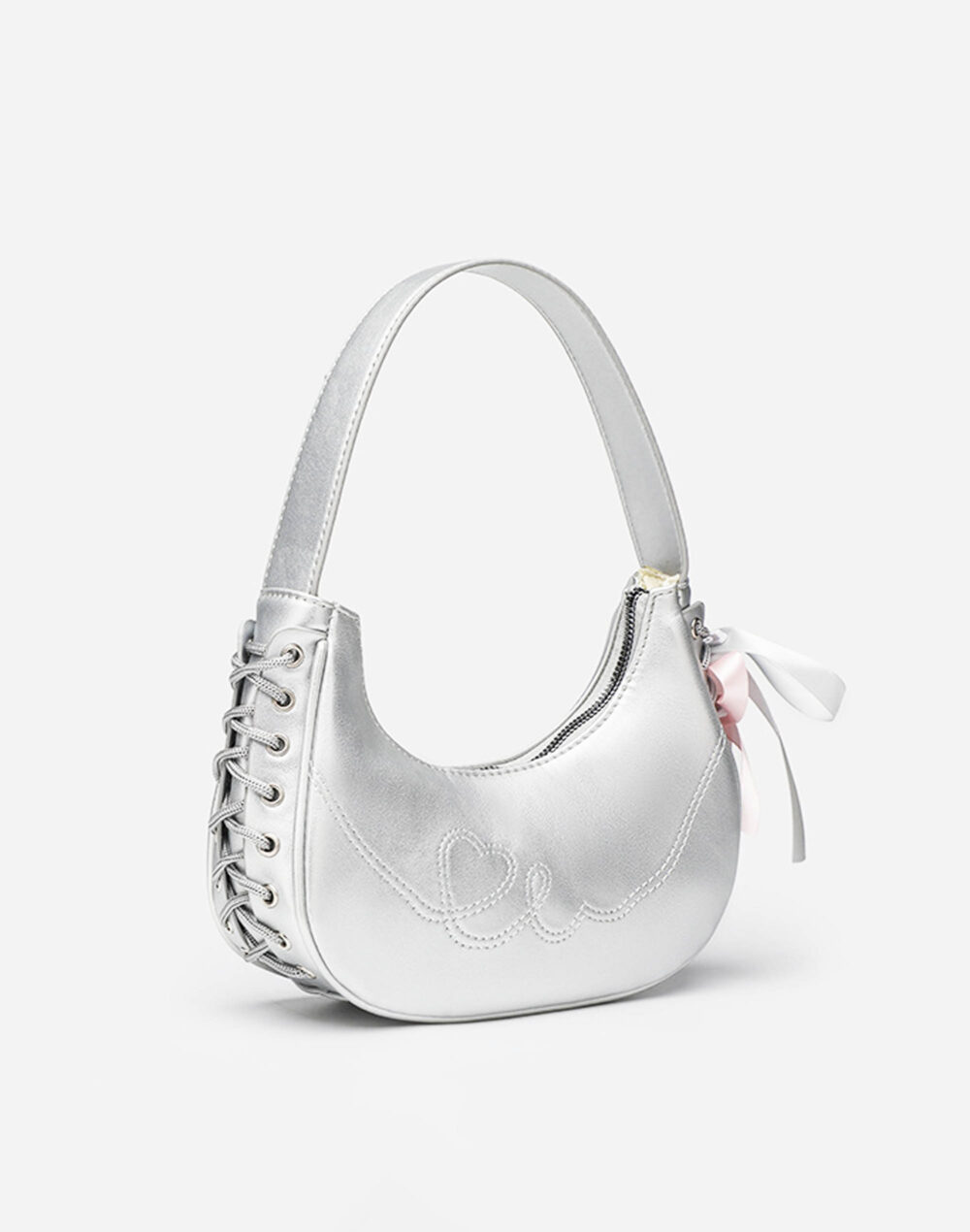 Y2K Metallic Crescent Bag in a white background perfect for y2k fashion.